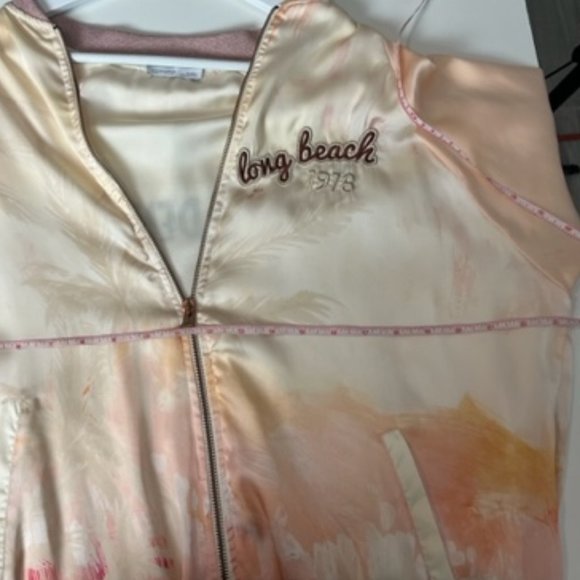 ZARA Womens M Long Beach California 1978 Jacket Full Zip Palm Trees Ombre Pocket - Picture 4 of 8